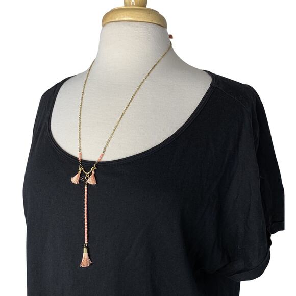 SHIRALEAH New Gold Amalia Peach Pink Beaded Fringe Delicate Necklace NIP Anthro - Picture 3 of 5